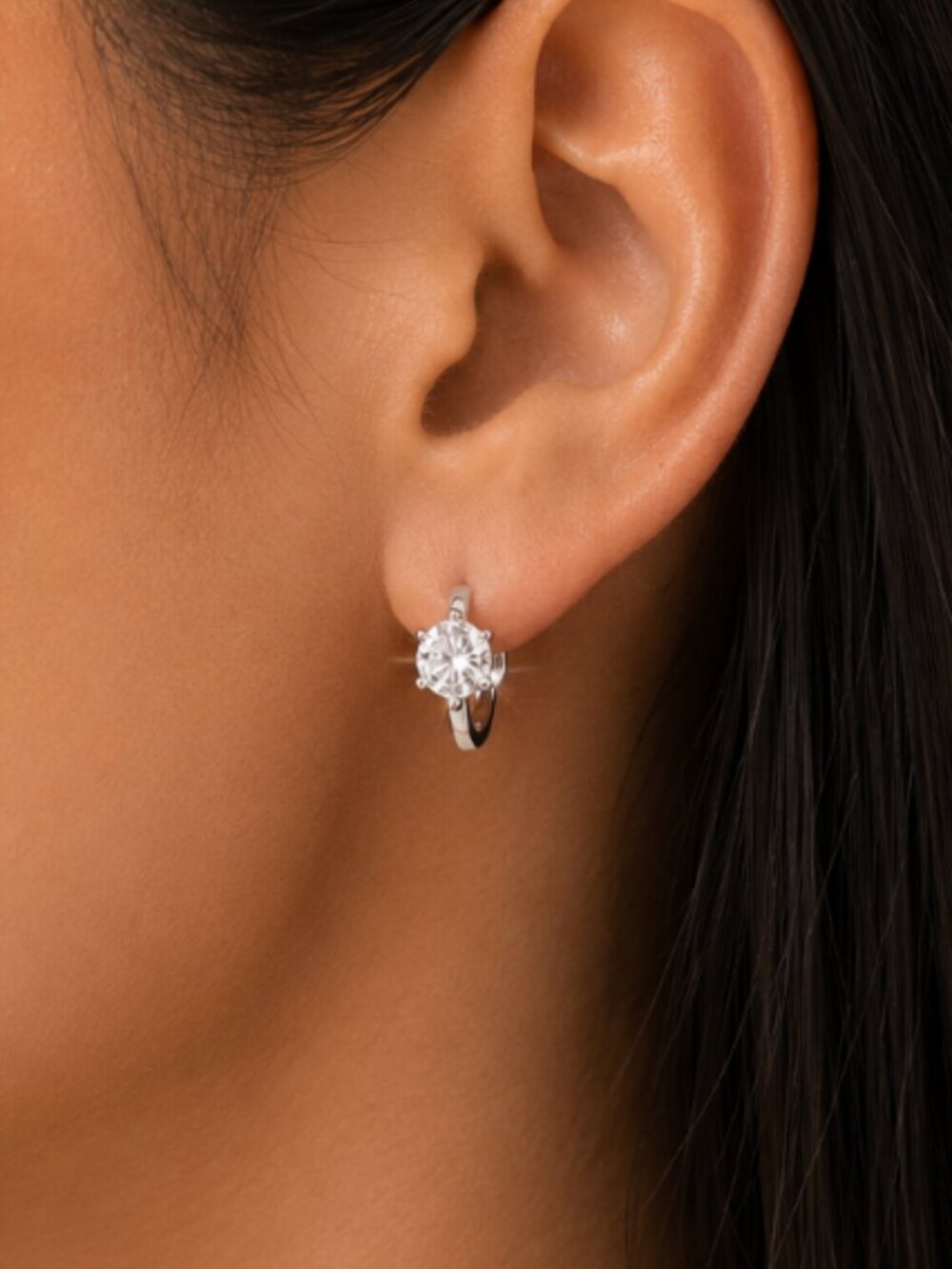 925 Sterling Silver Diamond Huggie Hoop Earrings Silver Huggie Earrings